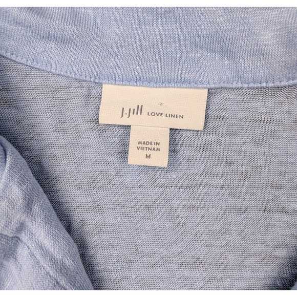 J Jill Linen Top Womens Medium Blue Polo Minimalist Preppy Coastal Timeless - Picture 2 of 6